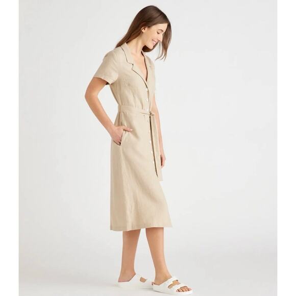 QUINCE Sandstone 100% European Linen Button Front Dress NWT Size Medium - Picture 4 of 7